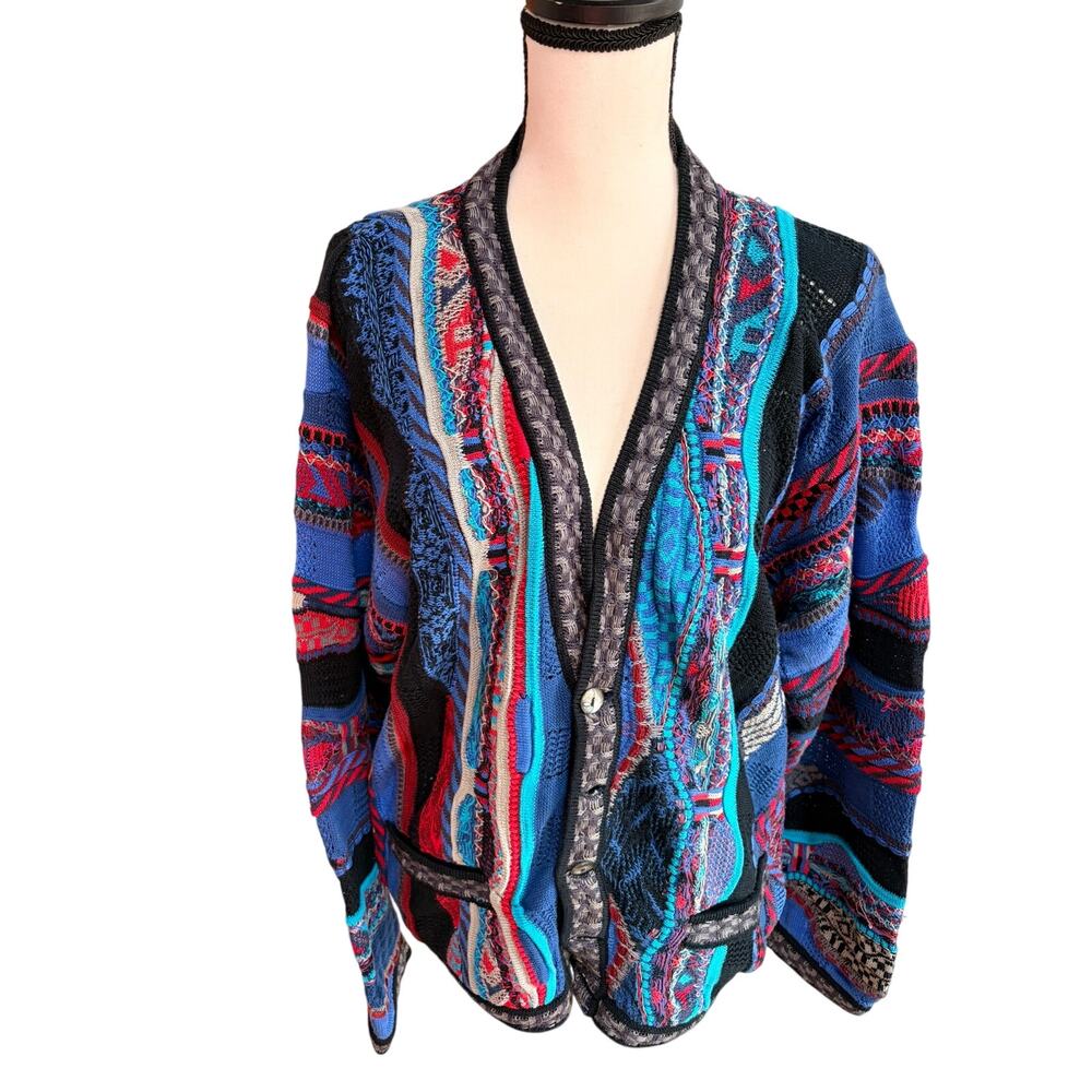 Coogi 90s 3D Vintage Cotton Cardigan Mens Size Medium Made In Australia